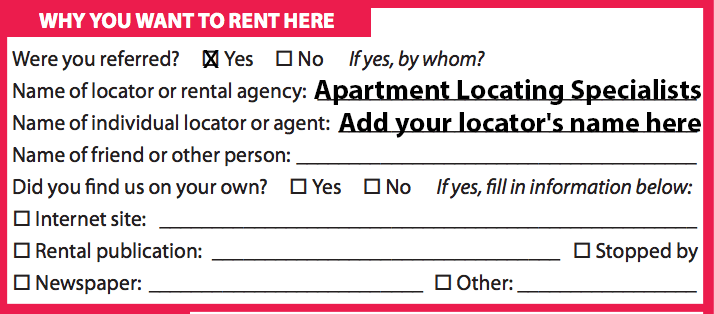 Contact Us Apartment Locating Specialists Once You Have Selected An Apartment There Is A Place On The Lication To List Us Again Under Why Want Live Here Section Of Lease