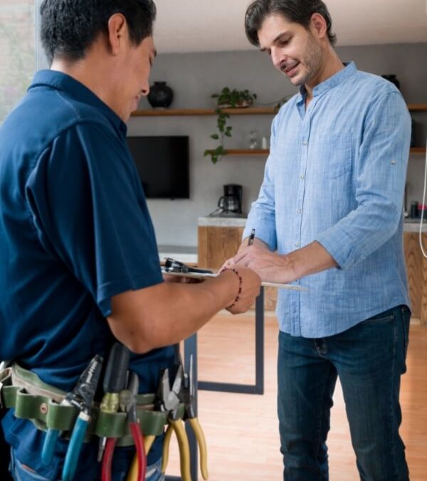 Man filling maintenance form with maintenance person